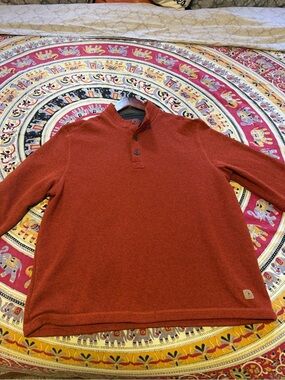 Men's Henley Pullover Sweater - Rust